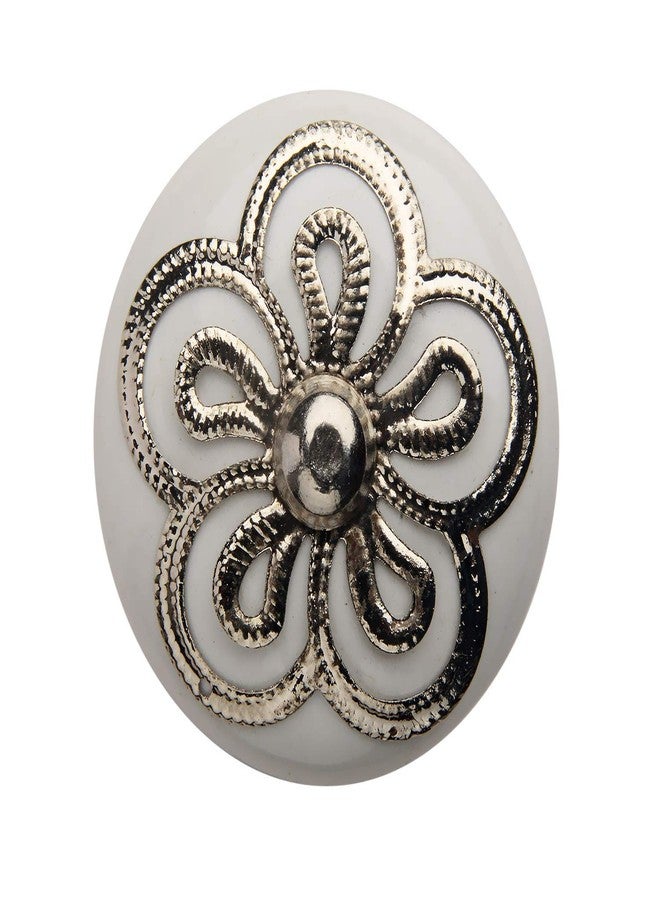 HOBKNOBS Ceramic White Nickel Plated Cabinet/Draw Knob with Ornate Flower Top, (2)... - Image 2
